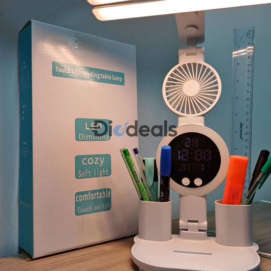 Lampara Multifuncional! 5 en 1 FRESH (Luz LED + Iluminación a 3 modos distintos + Ventilador + Reloj Plegado + Porta accesorios)