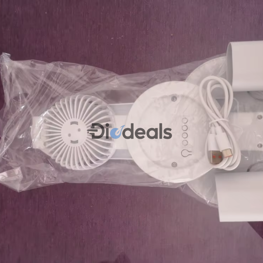 Lampara Multifuncional! 5 en 1 FRESH (Luz LED + Iluminación a 3 modos distintos + Ventilador + Reloj Plegado + Porta accesorios)